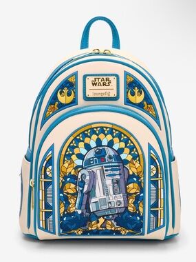 New Loungefly Star Wars R2-D2 Stained Glass Portrait Mini Backpack